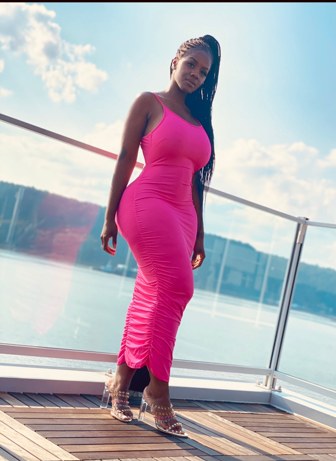 Hot Pink Ruched Dress - NuriLuxe